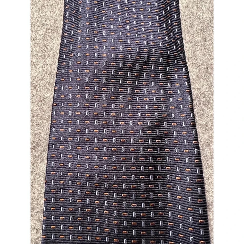 Holliday & Brown Navy Blue Geometric Silk Tie Hand Made Men Accessory